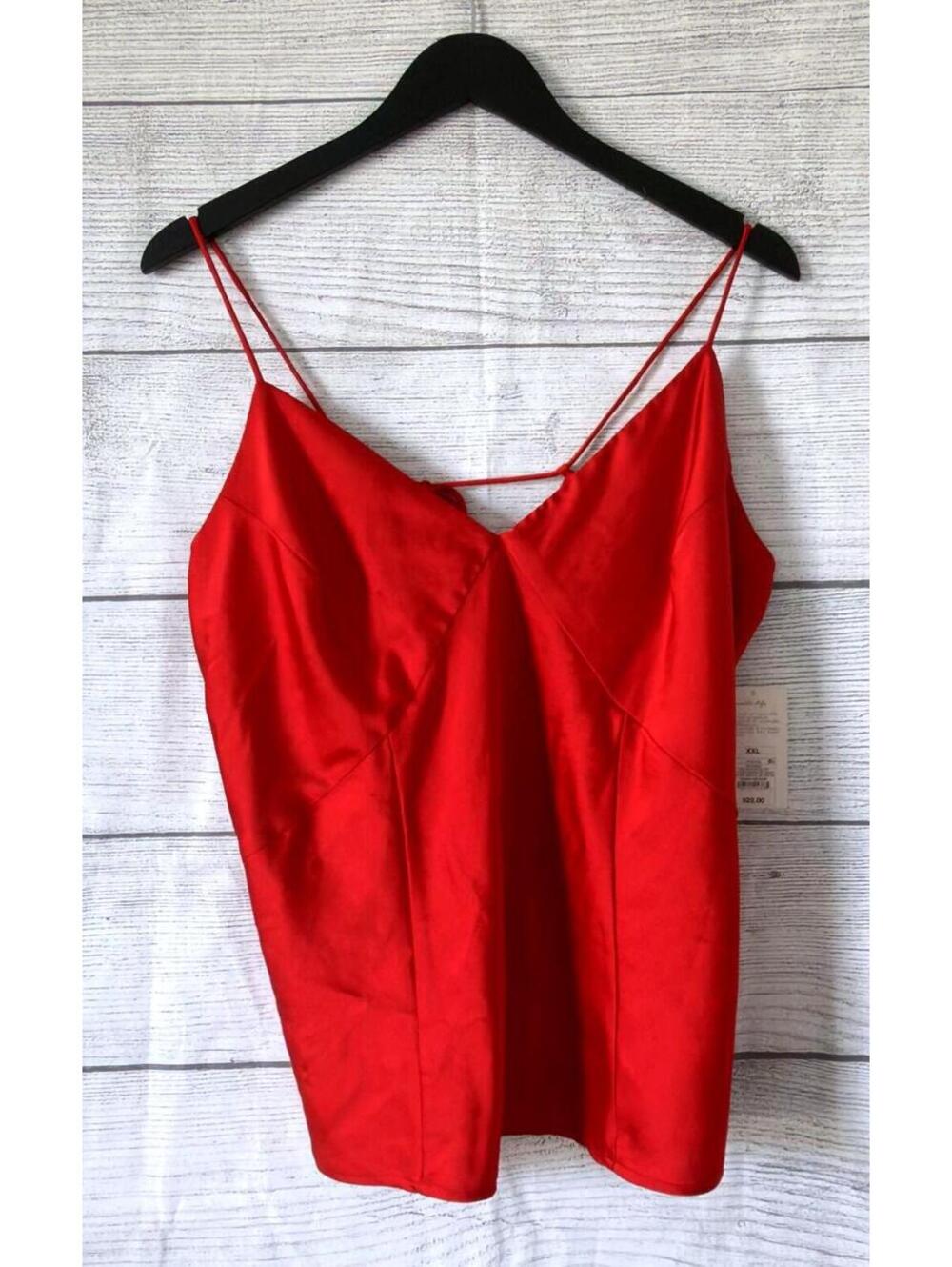 A New Day Red V Neck Satin Blouse Women Size XXL